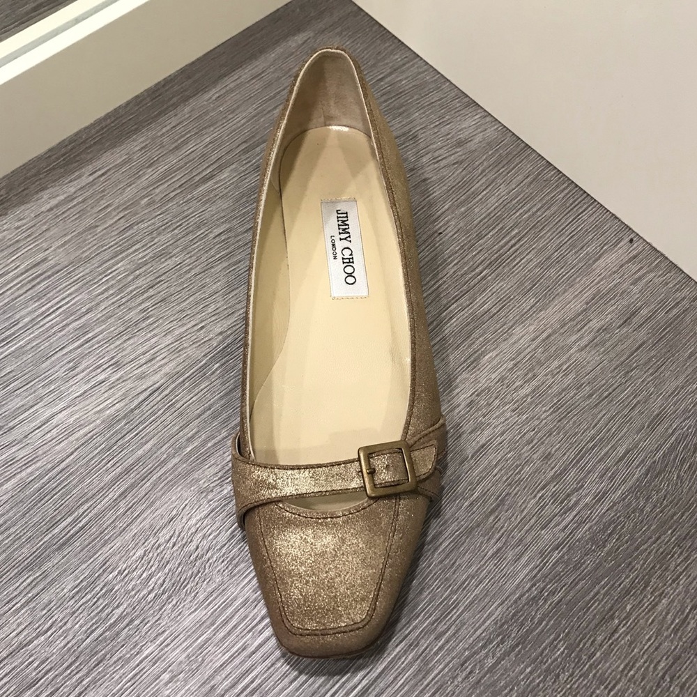 Jimmy Choo gold suede flats